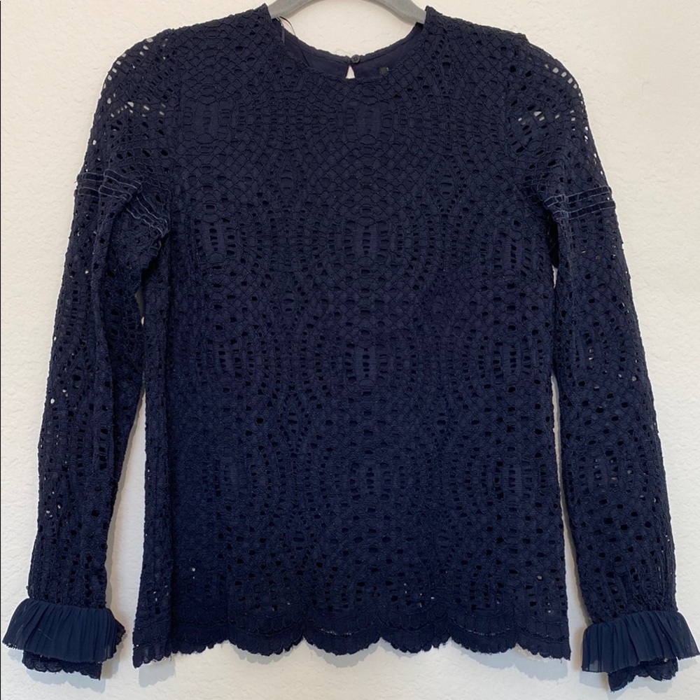 Massimo Dutti Blue Ruffled Long Sleeve Blouse